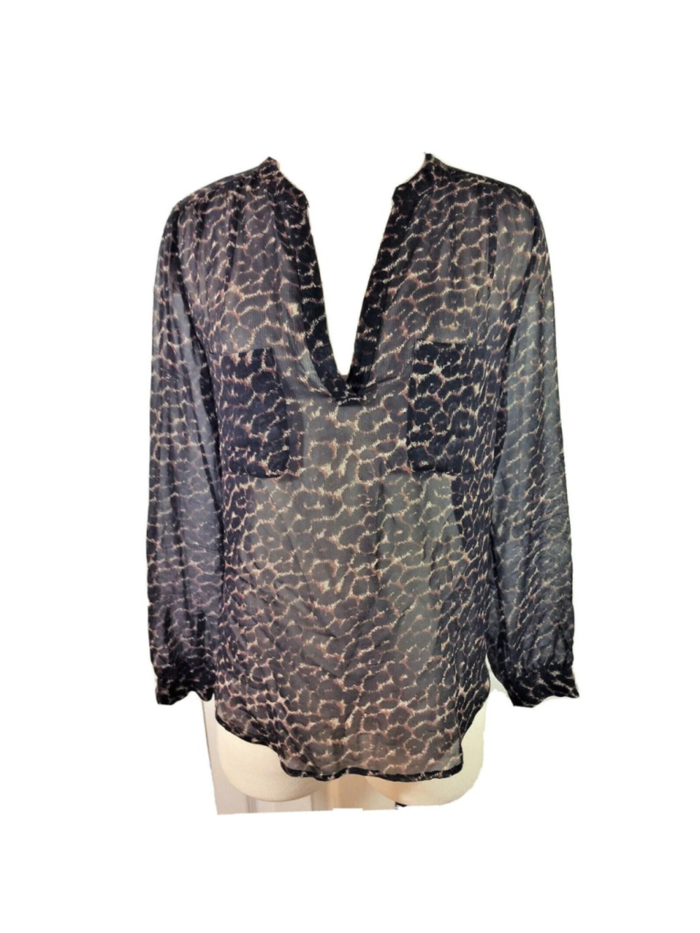 JOIE Adana Silk Leopard Print Sheer Blouse in Warm Chestnut Size XS